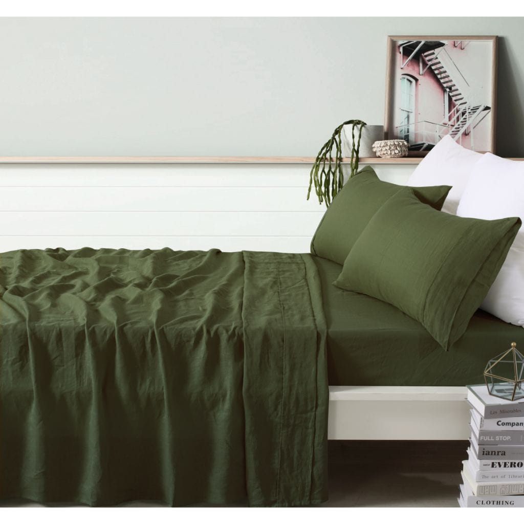 Vintage Design Bed Sheets Vintage Design Olive French 100% Linen Sheet Set