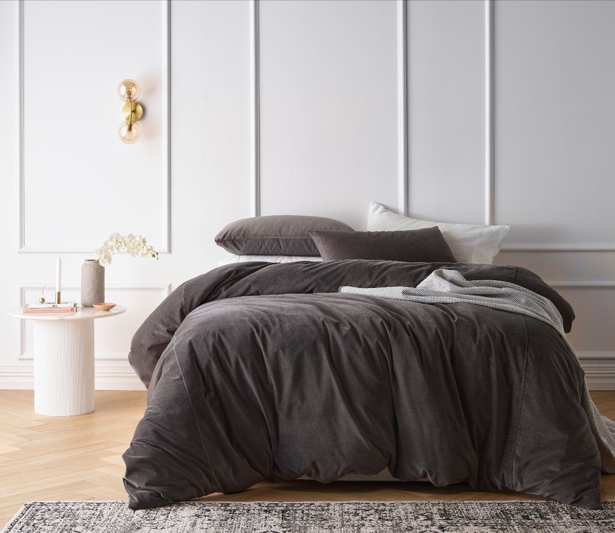 Vintage Design Quilt Cover Vintage Design Stormy Grey Cotton Velvet Quilt Cover Set