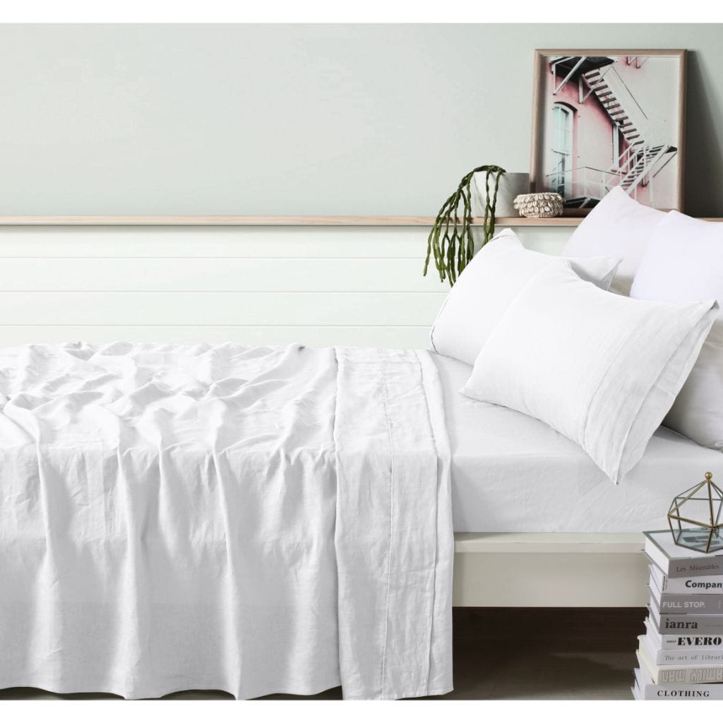 Vintage Design Bed Sheets Vintage Design White French 100% Linen Sheet Set