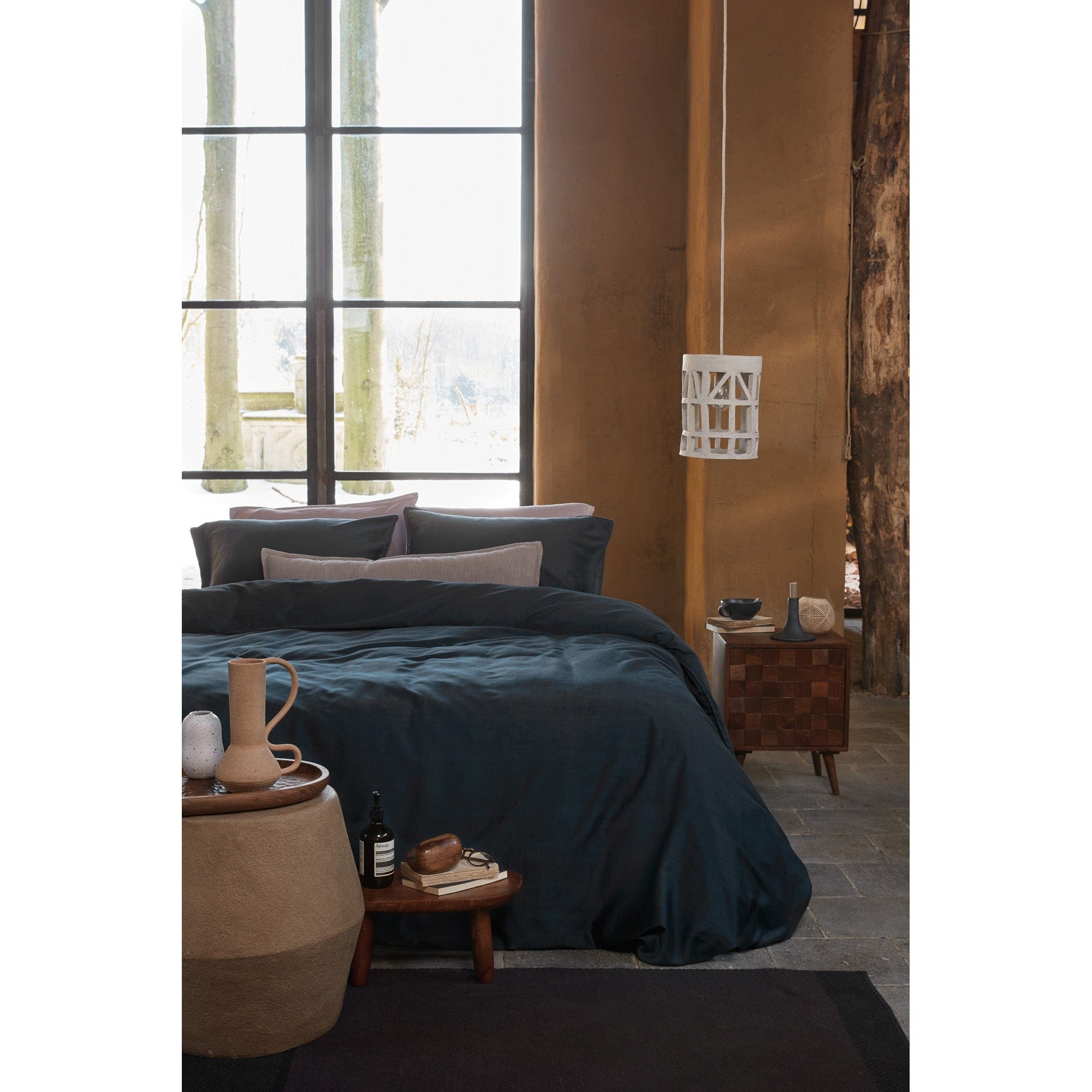 vtWomen Quilt Cover vtWomen Dark Blue Earth Cotton Sateen Quilt Cover Set