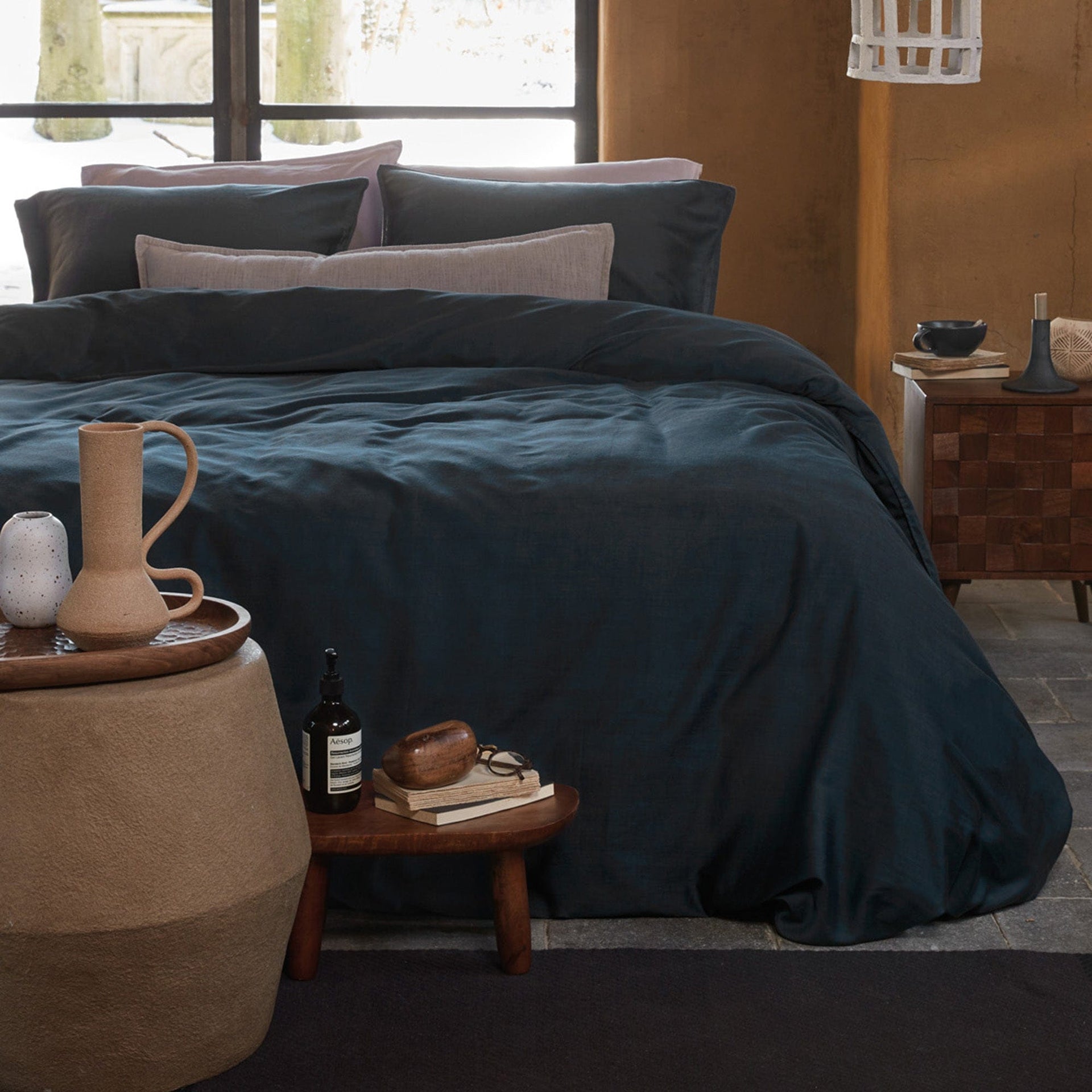 vtWomen Quilt Cover vtWomen Dark Blue Earth Cotton Sateen Quilt Cover Set