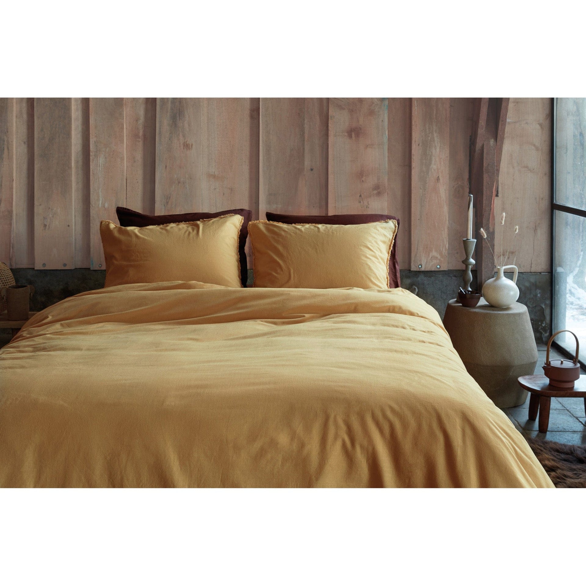 vtWomen Quilt Cover vtWomen Yellow Natural Stone Frayed Cotton Quilt Cover Set