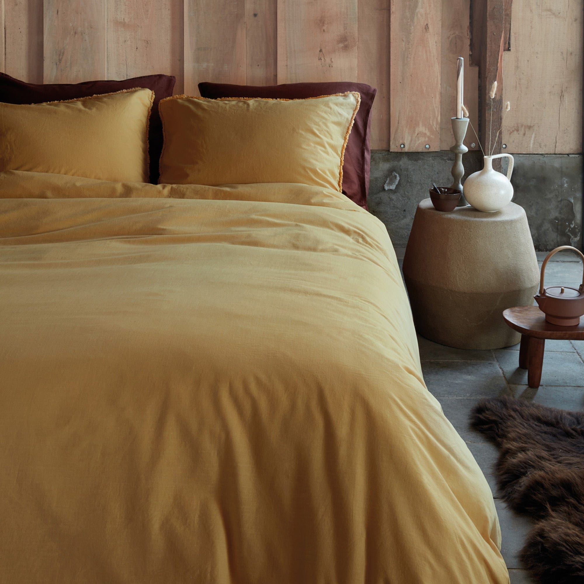 vtWomen Quilt Cover vtWomen Yellow Natural Stone Frayed Cotton Quilt Cover Set