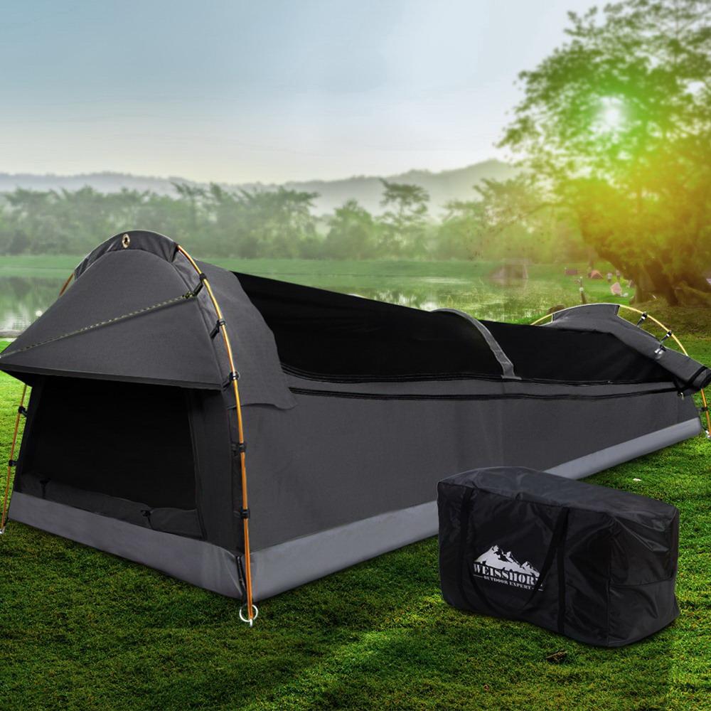 Weisshorn Outdoor Sleeping Camping Swags King Single Swag Canvas Tent Deluxe Dark Grey Large