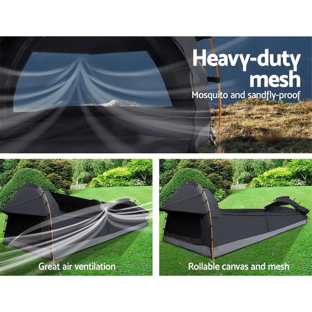Weisshorn Outdoor Sleeping Camping Swags King Single Swag Canvas Tent Deluxe Dark Grey Large
