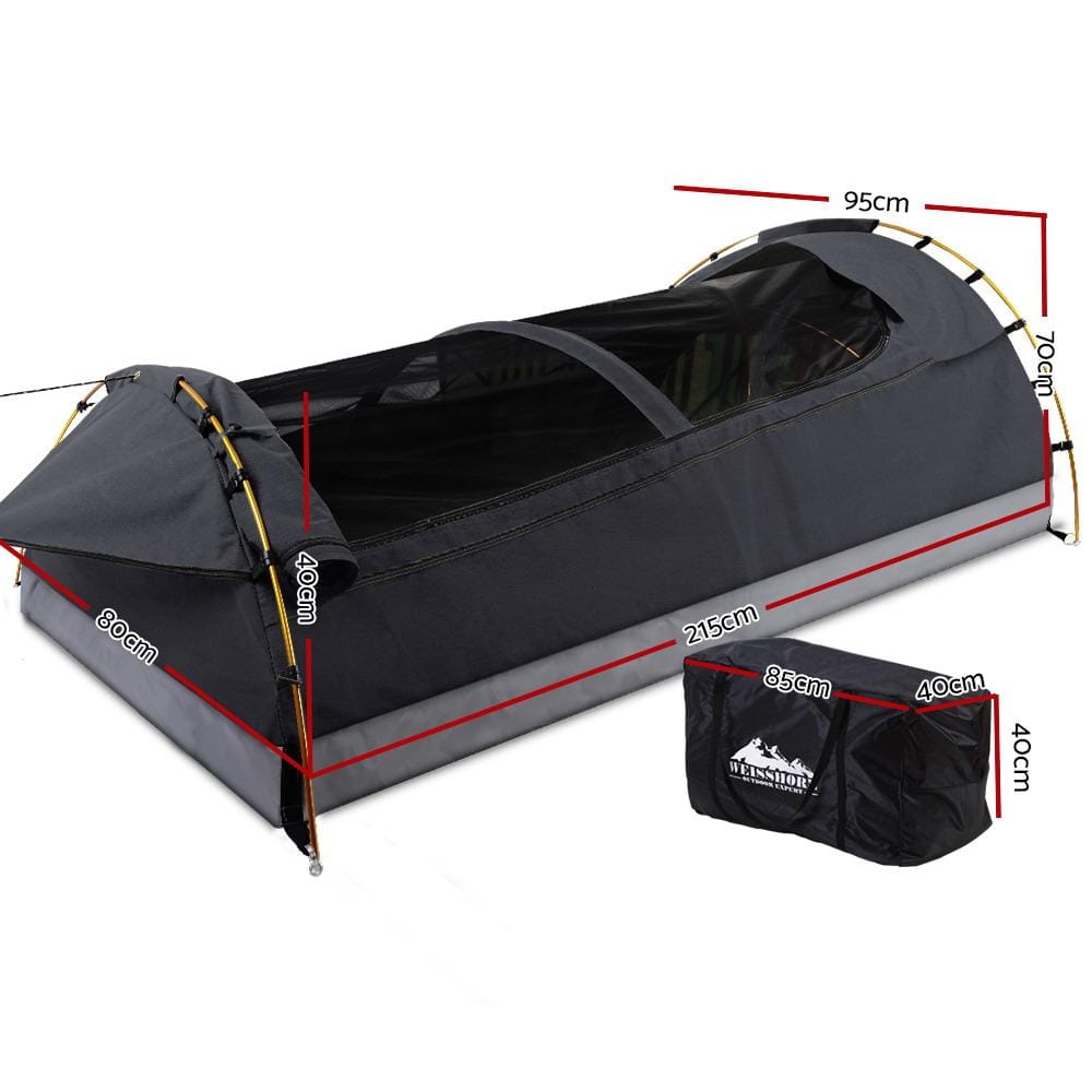 Weisshorn Outdoor Sleeping Camping Swags King Single Swag Canvas Tent Deluxe Dark Grey Large