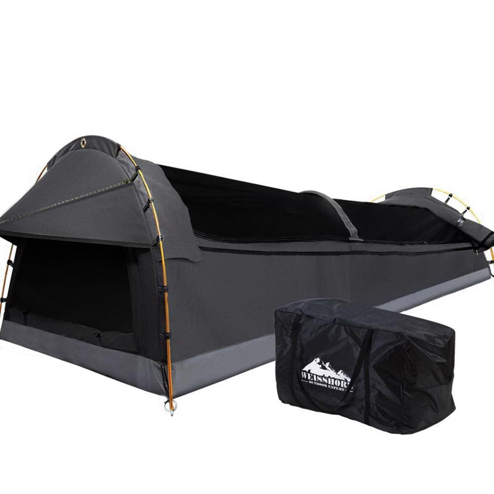 Weisshorn Outdoor Sleeping Camping Swags King Single Swag Canvas Tent Deluxe Dark Grey Large