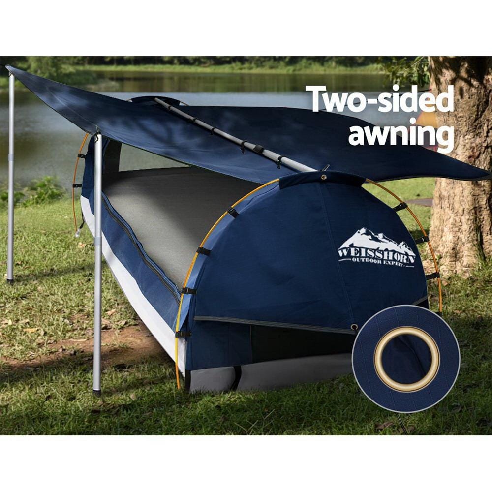 Weisshorn Outdoor Sleeping Double Swag Camping Swags Canvas Free Standing Dome Tent Dark Blue with 7CM Mattress