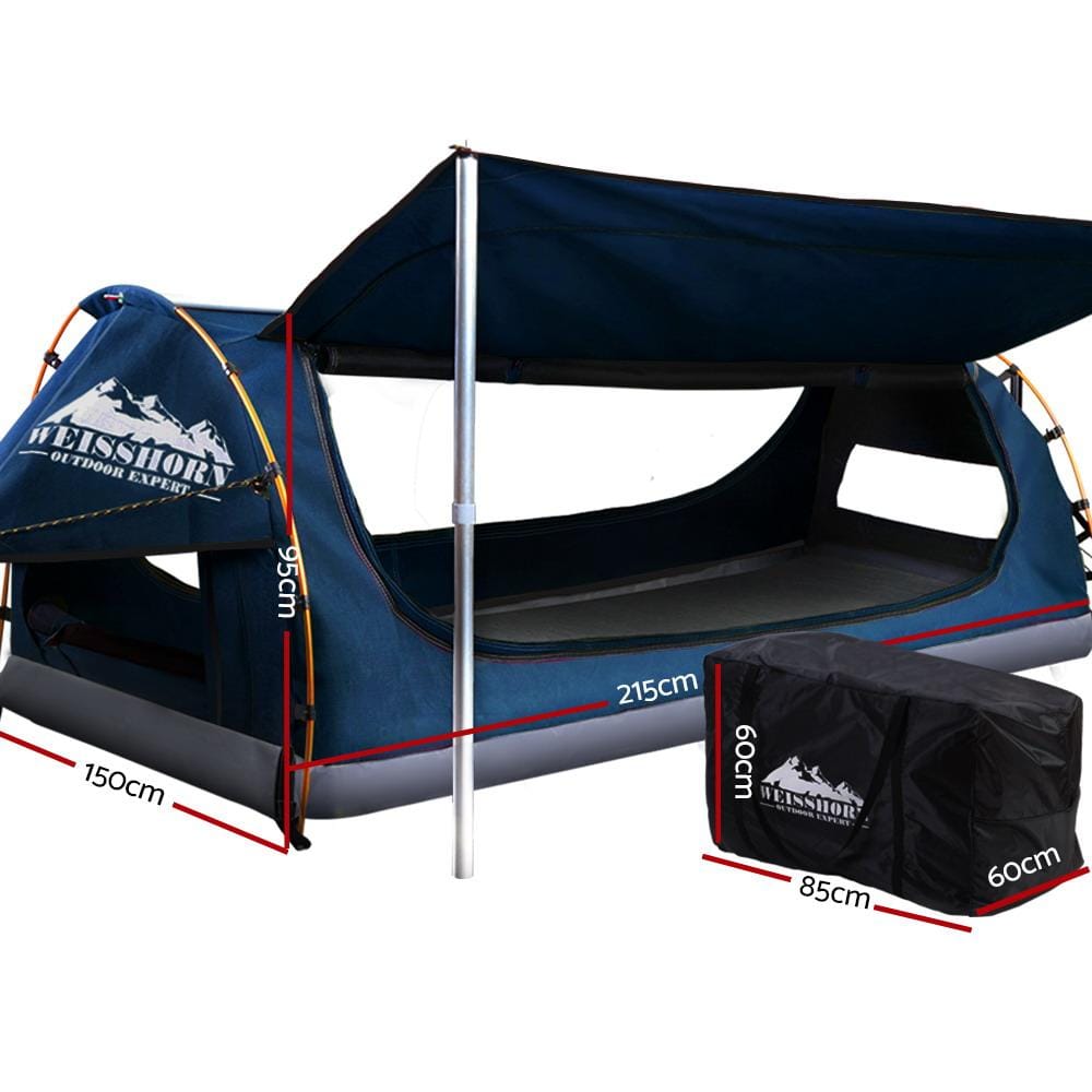 Weisshorn Outdoor Sleeping Double Swag Camping Swags Canvas Free Standing Dome Tent Dark Blue with 7CM Mattress