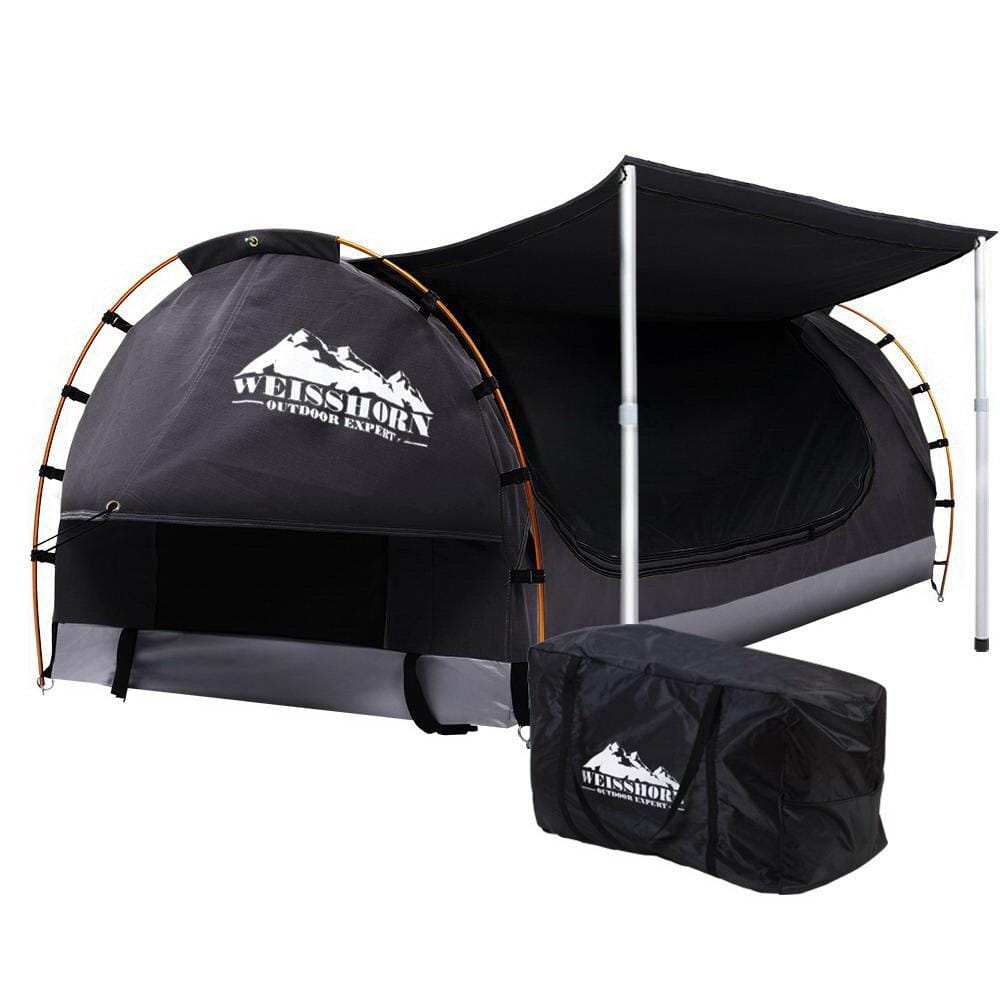 Weisshorn Outdoor Sleeping Double Swag Camping Swags Canvas Free Standing Dome Tent Dark Grey with 7CM Mattress