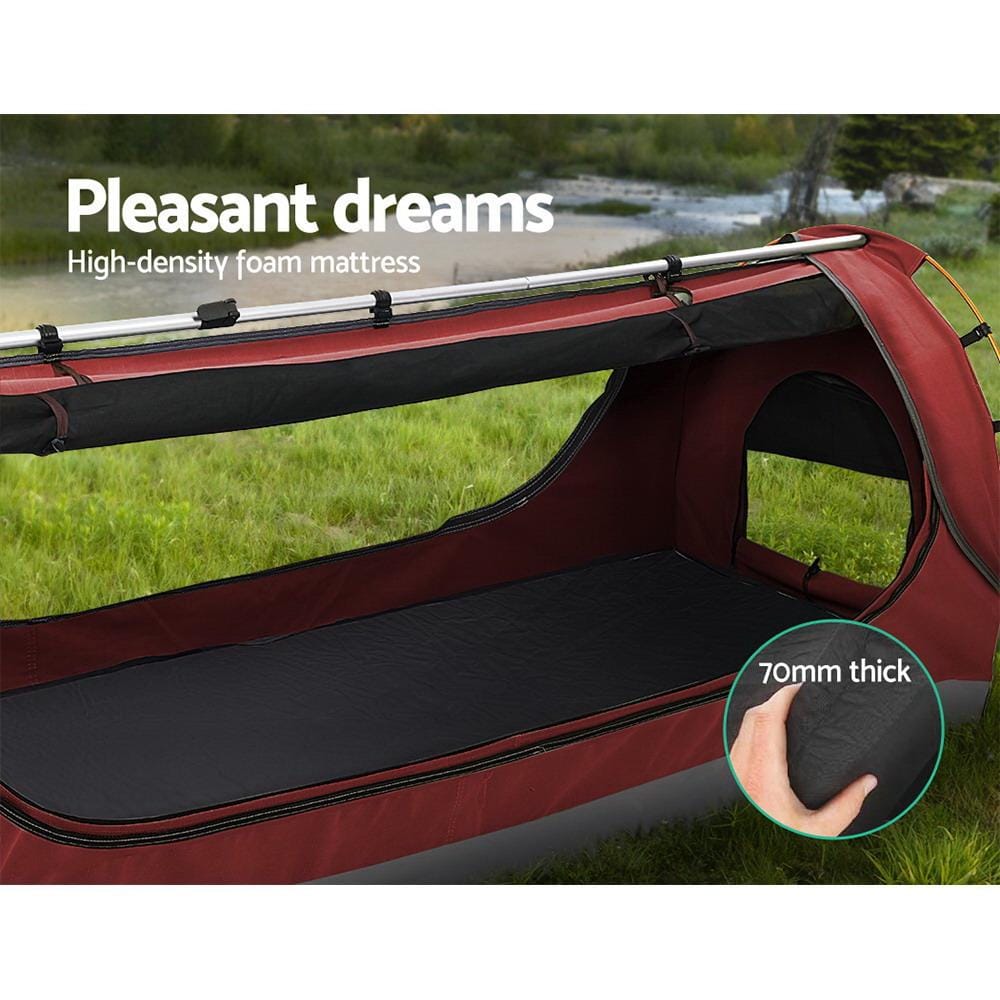 Weisshorn Outdoor Sleeping Double Swag Camping Swags Canvas Free Standing Dome Tent Red with 7CM Mattress