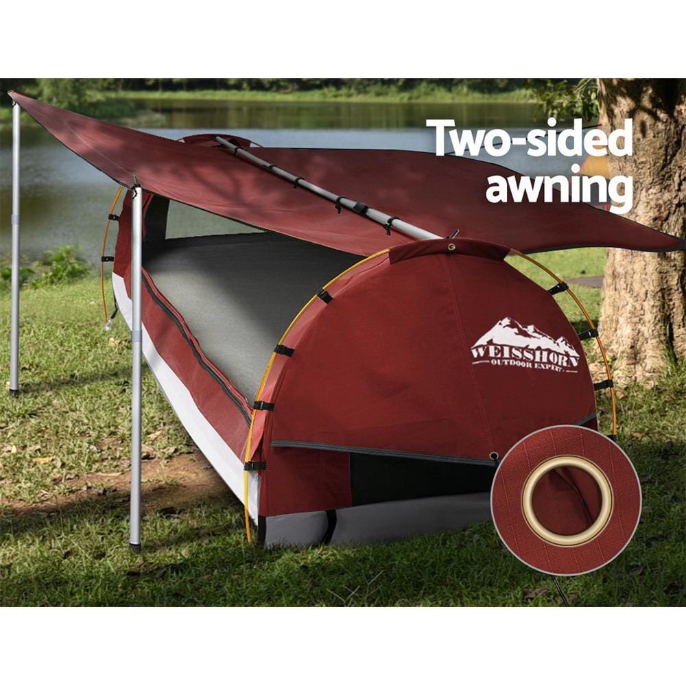 Weisshorn Outdoor Sleeping Double Swag Camping Swags Canvas Free Standing Dome Tent Red with 7CM Mattress