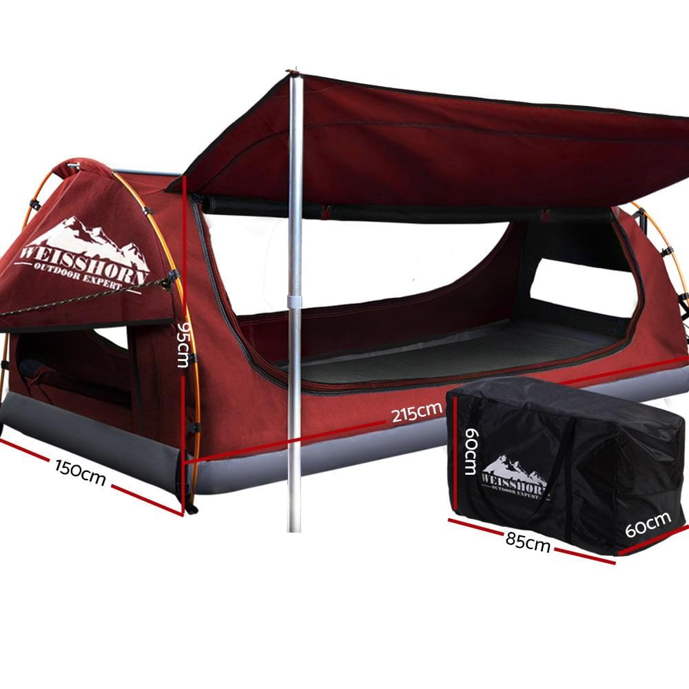 Weisshorn Outdoor Sleeping Double Swag Camping Swags Canvas Free Standing Dome Tent Red with 7CM Mattress