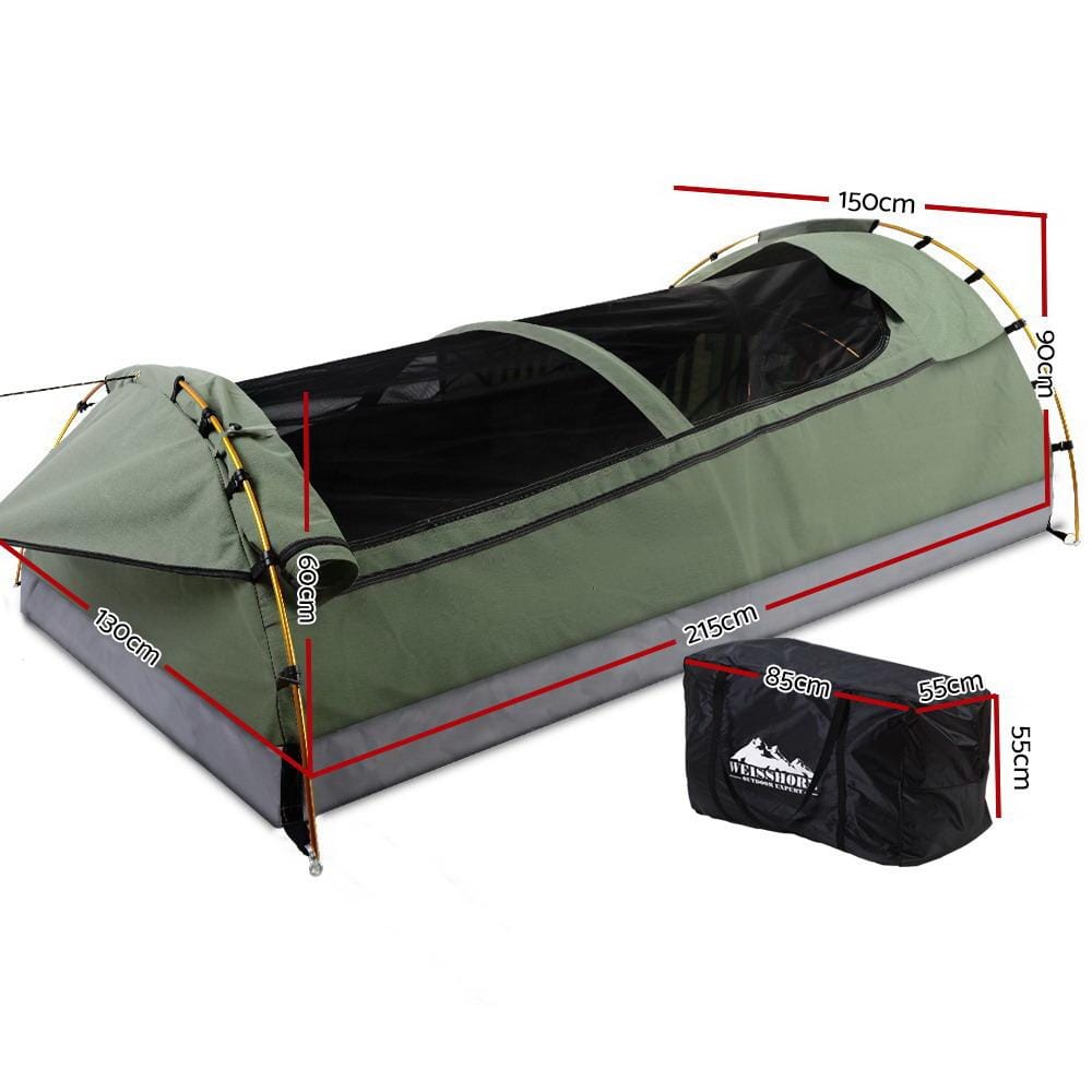 Weisshorn Outdoor Sleeping Double Swag Camping Swags Canvas Tent Deluxe Celadon With Mattress