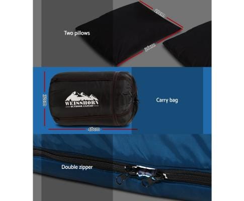 Weisshorn Outdoor Sleeping Sleeping Bag Bags Double Camping Hiking -10°C to 15°C Tent Winter Thermal Navy