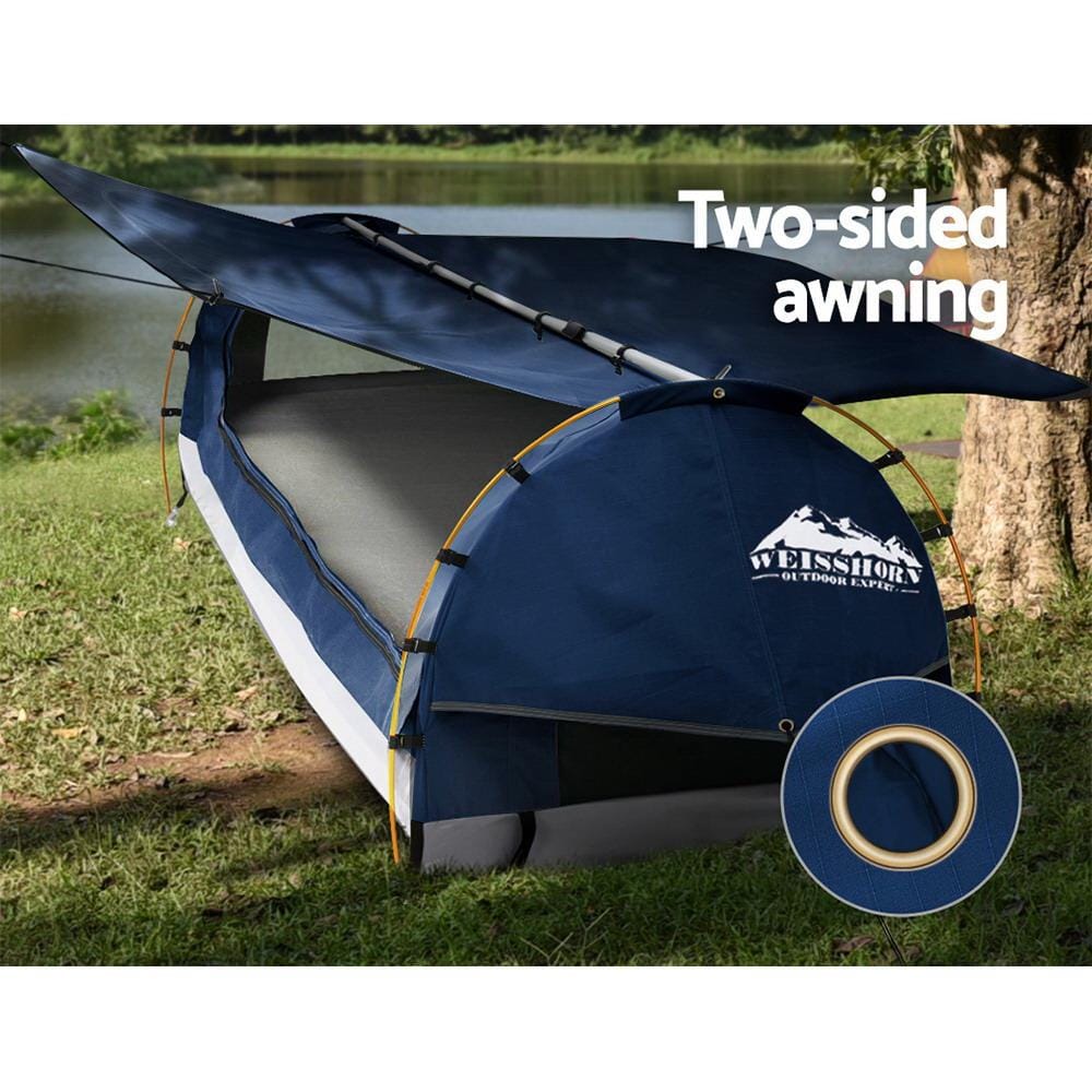 Weisshorn Outdoor Sleeping Swag King Single Camping Swags Canvas Free Standing Dome Tent Dark Blue with 7CM Mattress