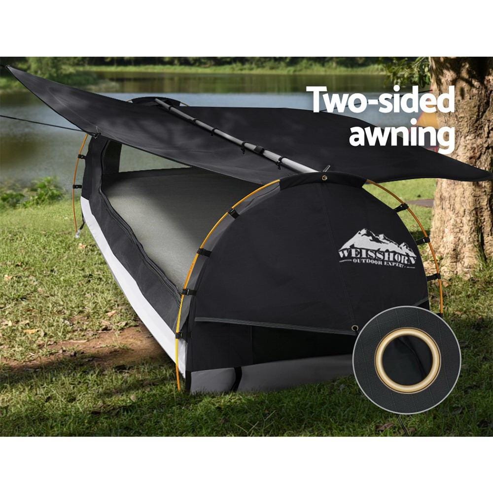 Weisshorn Outdoor Sleeping Swag King Single Camping Swags Canvas Free Standing Dome Tent Dark Grey with 7CM Mattress