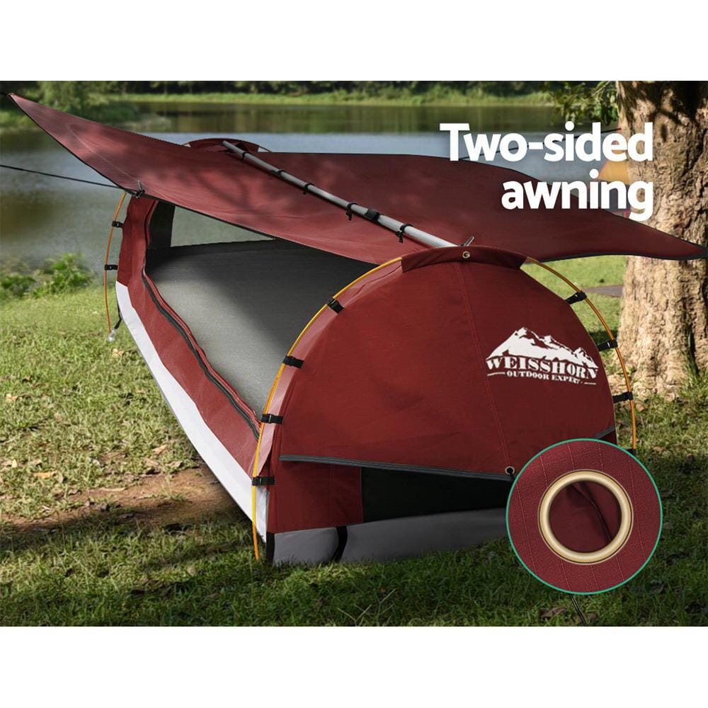 Weisshorn Outdoor Sleeping Swag King Single Camping Swags Canvas Free Standing Dome Tent Red with 7CM Mattress