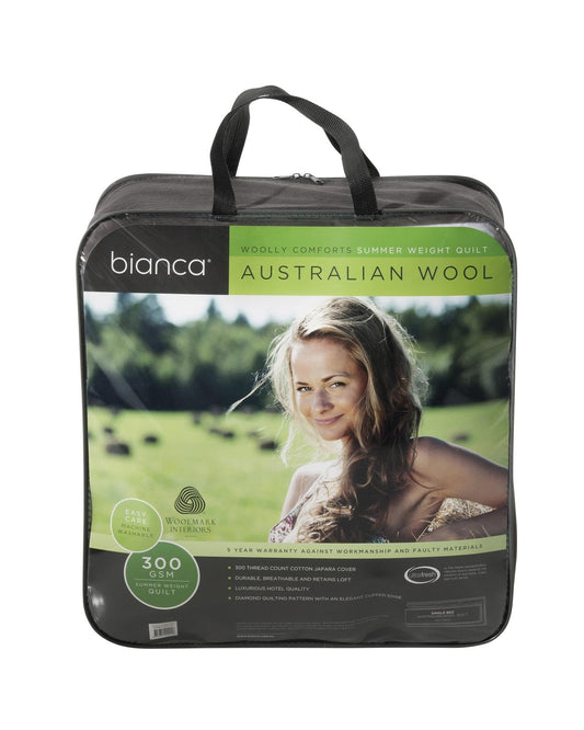 Bianca Bedding WOOLLY COMFORTS 300GSM SUMMER WEIGHT WOOL QUILT Bianca Bedding