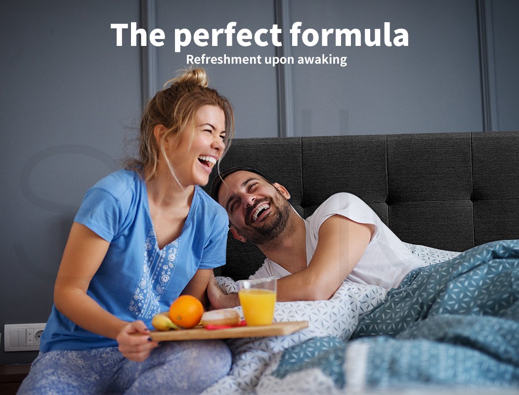 Bed Frame Base With Storage Drawer Mattress Wooden Fabric Queen Dark Grey Levede