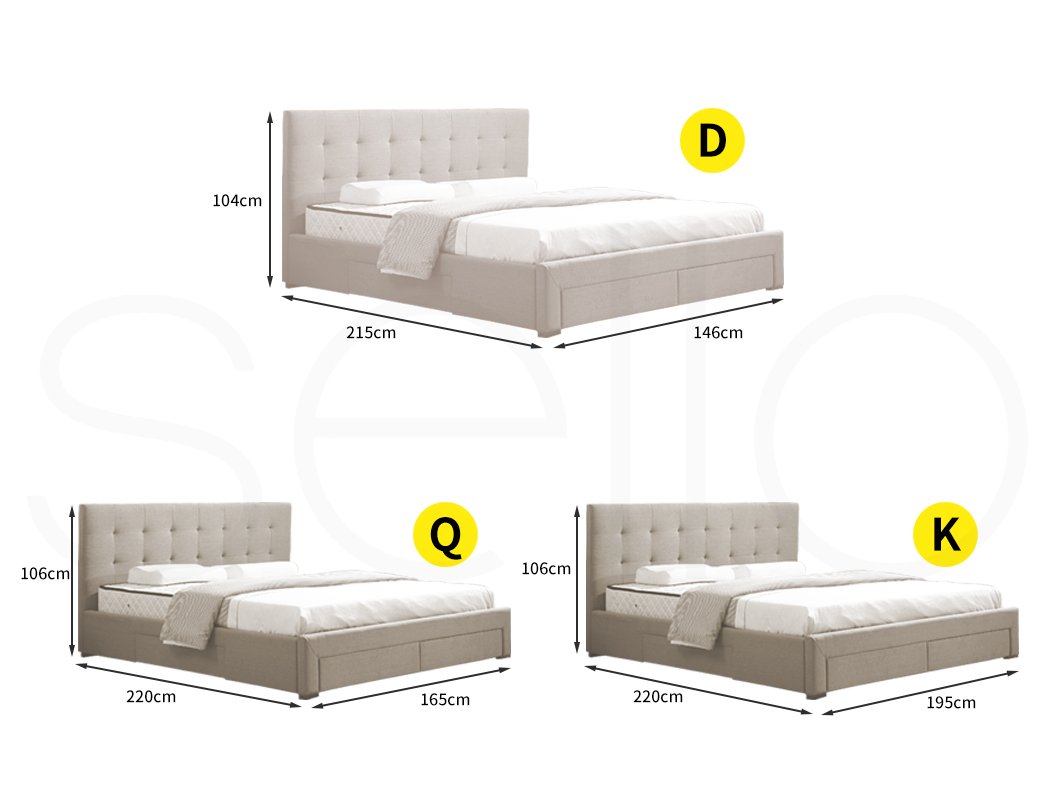 Bed Frame Base With Storage Drawer Mattress Wooden Fabric Double Grey Levede