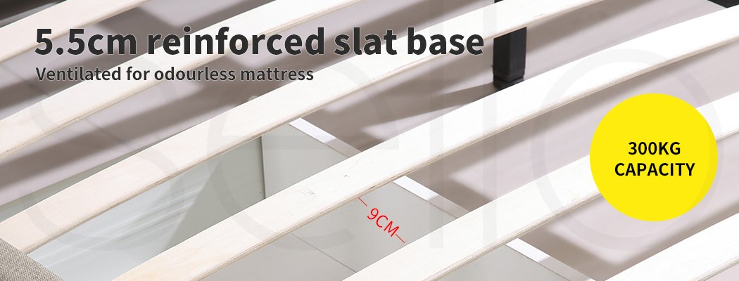 Bed Frame Base With Storage Drawer Mattress Wooden Fabric Double Grey Levede