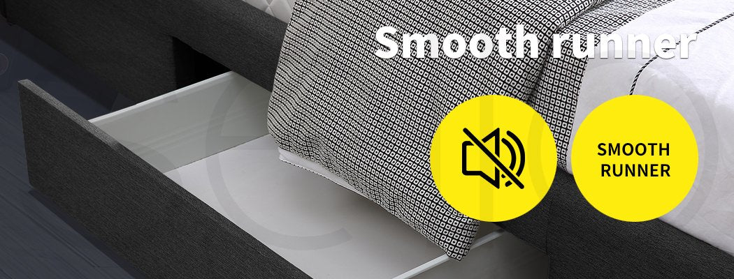 Bed Frame Base With Storage Drawer Mattress Wooden Fabric Double Dark Grey Levede